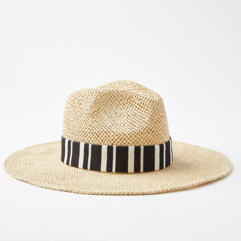 Ann Taylor LOFT Straw Structured Black White Fabric Band Hat  S/M #767502